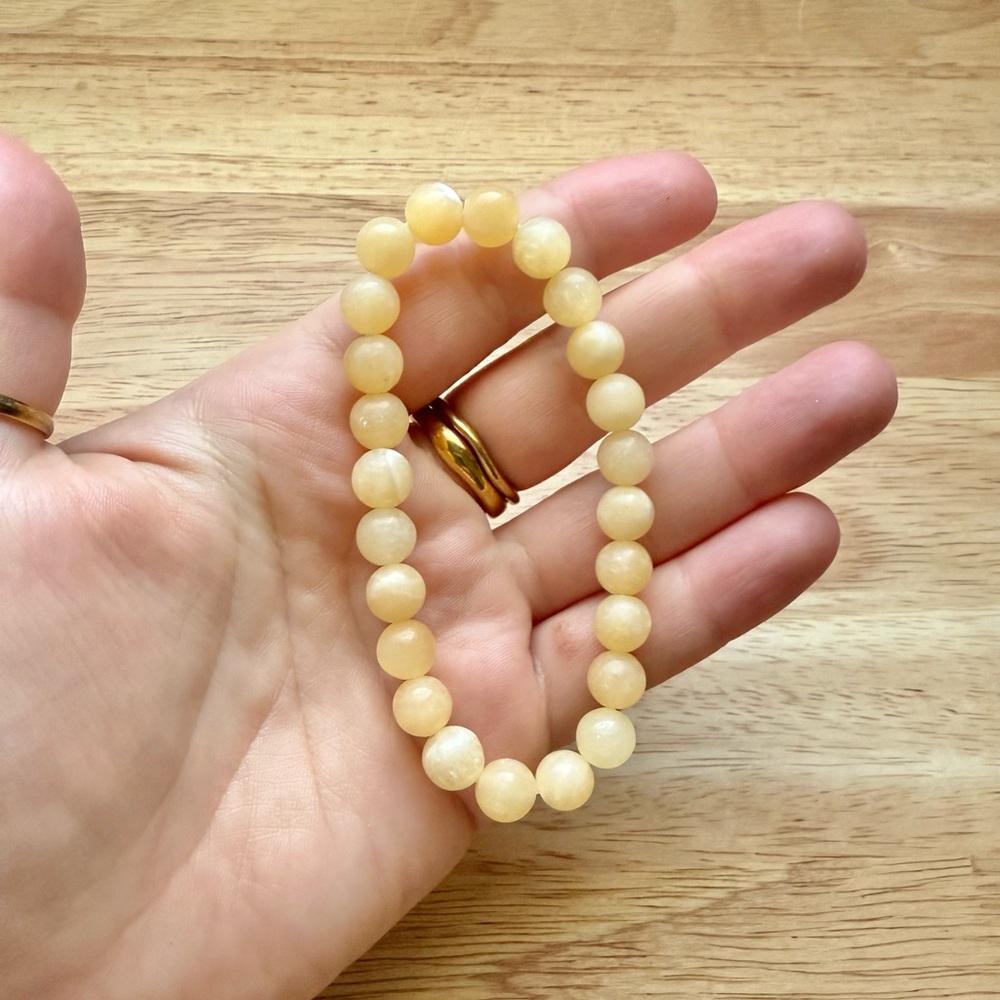 Pale Yellow Calcite Beaded Stretch Bracelet